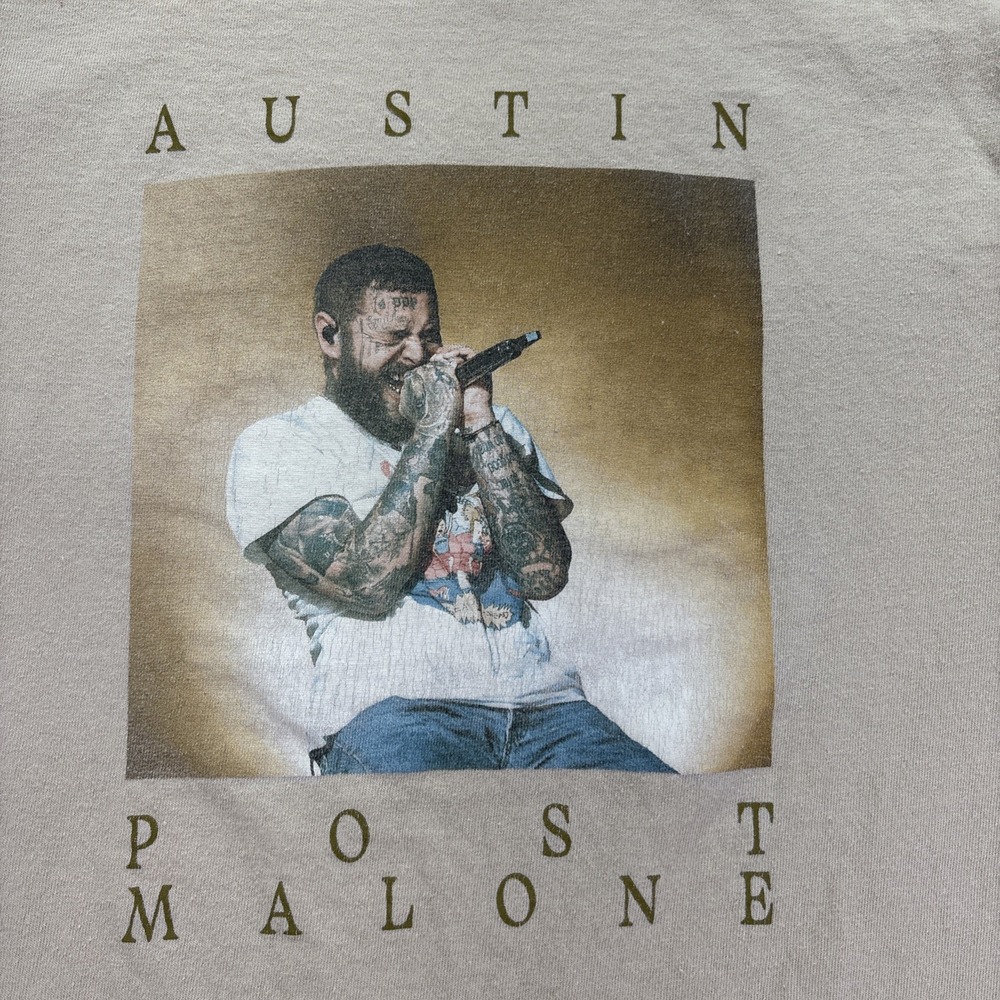 Austin Post Malone Shirt Mens Medium Beige 2023 Austin Graphic Concert Tee - Picture 2 of 6